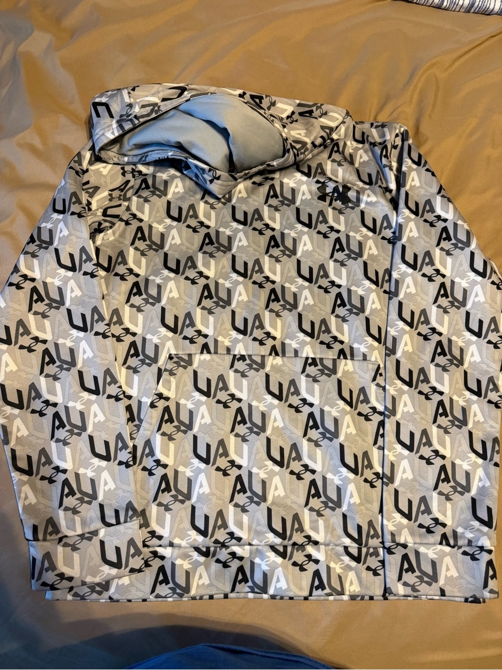 Under Armour Gray and Black Logo-Print Hoodie